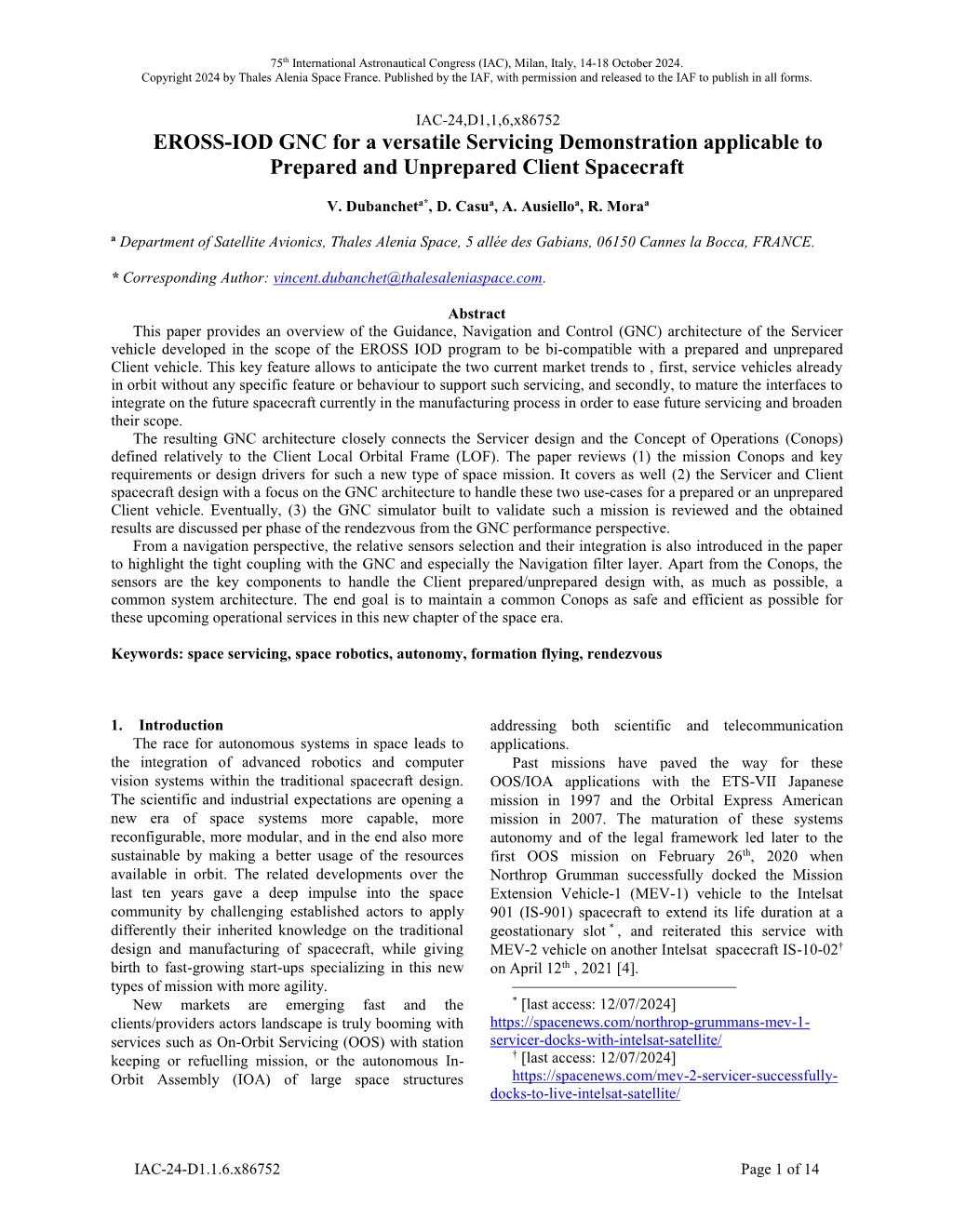 EROSS IOD GNC architecture – IAC 2024 (Milan)